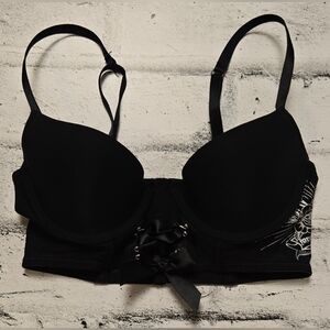 La SENZA Black Longline Push-Up Bra with Bow Accent